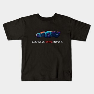 eat. sleep. drive. repeat. car neon Kids T-Shirt